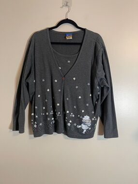 Winnie the Pooh Top Womens 3X Gray Layered Cardigan Indie Classic Disney Shirt
